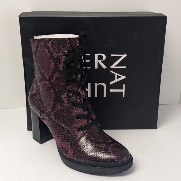 Naturalizer Callie Lace-Up Bootie, Burgundy Snake Leather, Women's - Picture 1 of 6
